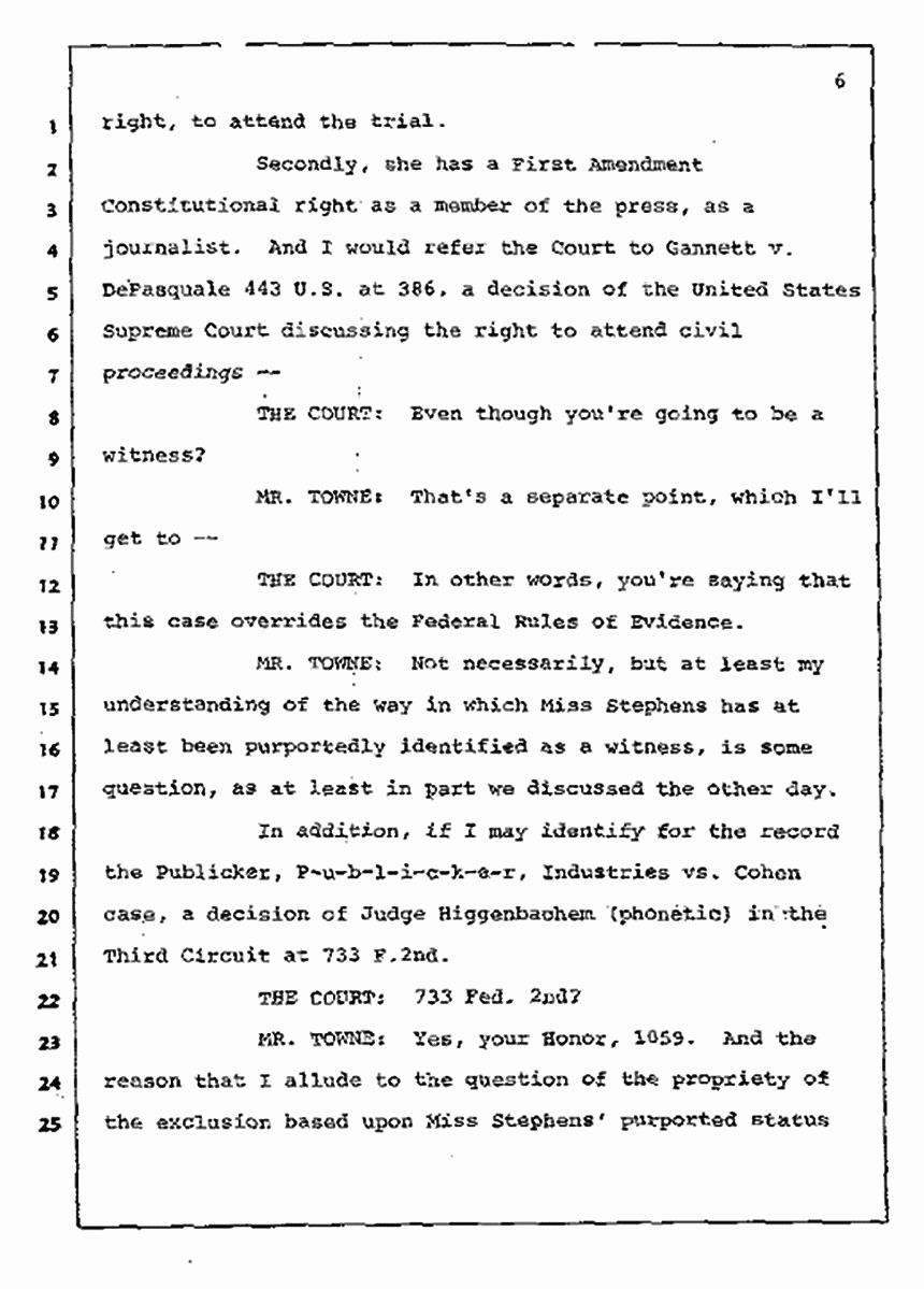 Los Angeles, California Civil Trial<br>Jeffrey MacDonald vs. Joe McGinniss<br><br>July 10, 1987:<br>Plaintiff's Witness: Bernard Segal, p. 6