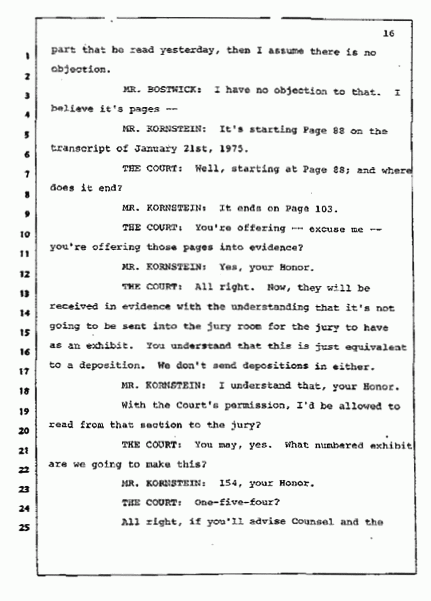 Los Angeles, California Civil Trial<br>Jeffrey MacDonald vs. Joe McGinniss<br><br>July 10, 1987:<br>Plaintiff's Witness: Bernard Segal, p. 16
