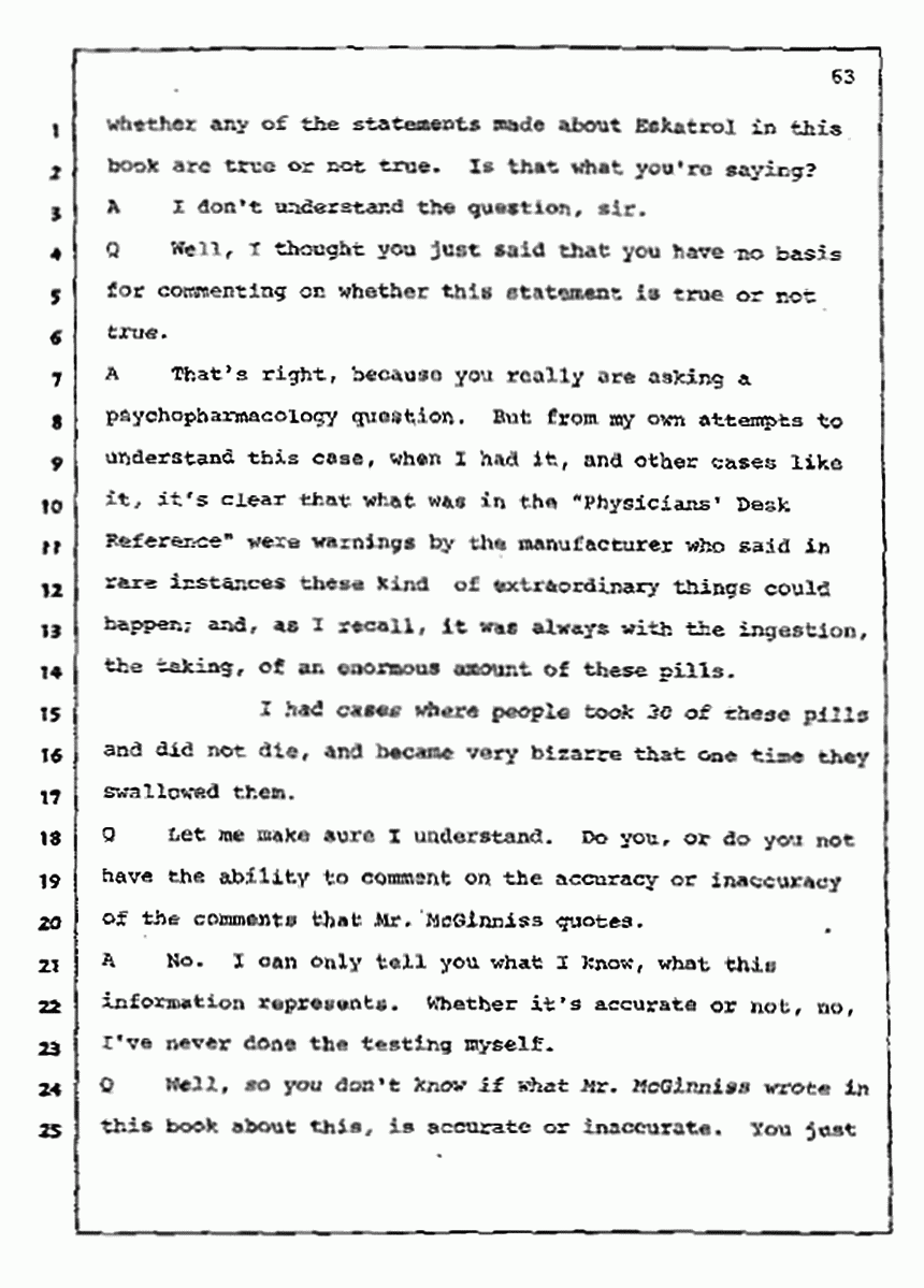 Los Angeles, California Civil Trial<br>Jeffrey MacDonald vs. Joe McGinniss<br><br>July 10, 1987:<br>Plaintiff's Witness: Bernard Segal, p. 63