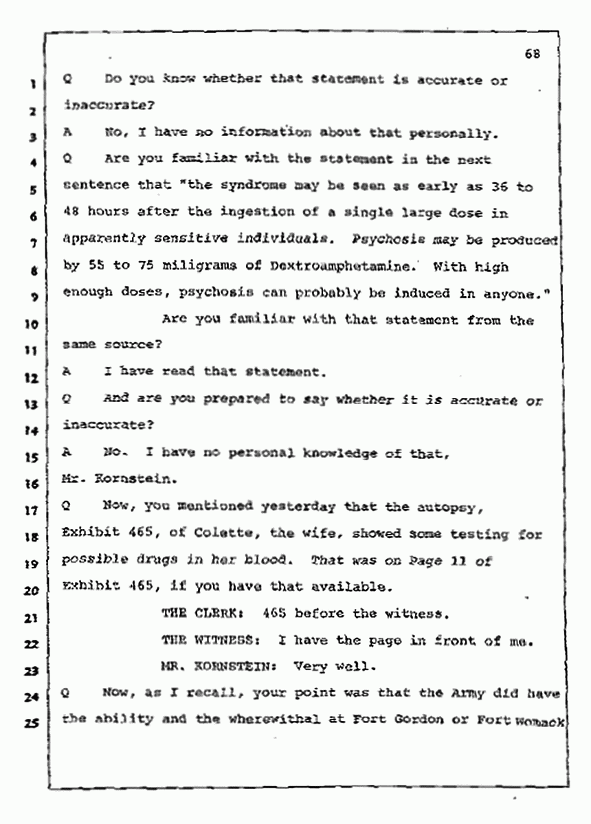 Los Angeles, California Civil Trial<br>Jeffrey MacDonald vs. Joe McGinniss<br><br>July 10, 1987:<br>Plaintiff's Witness: Bernard Segal, p. 68