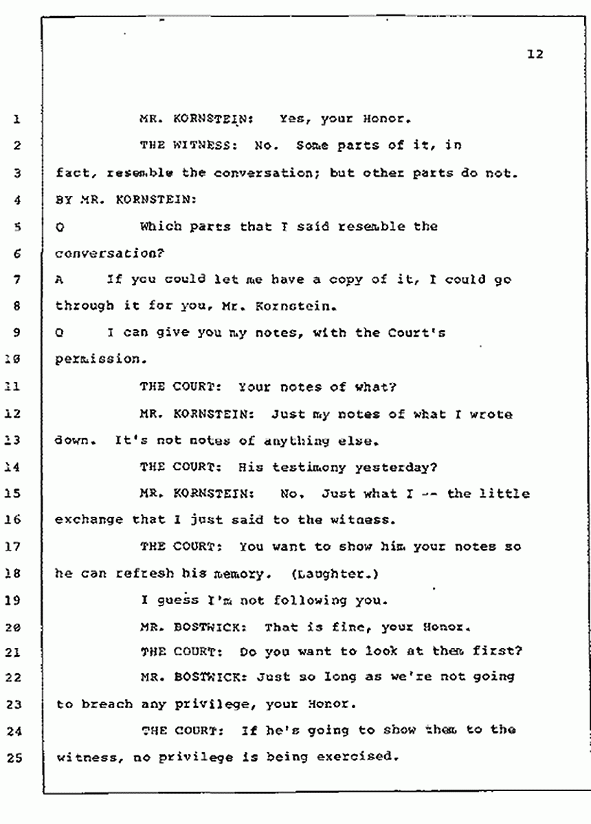 Los Angeles, California Civil Trial<br>Jeffrey MacDonald vs. Joe McGinniss<br><br>July 10, 1987:<br>Plaintiff's Witness: Bernard Segal, p. 12