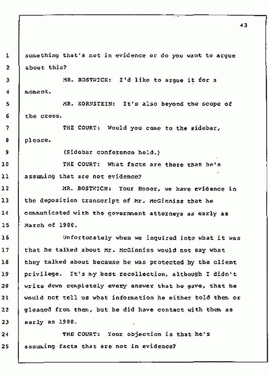 Los Angeles, California Civil Trial<br>Jeffrey MacDonald vs. Joe McGinniss<br><br>July 10, 1987:<br>Plaintiff's Witness: Bernard Segal, p. 43
