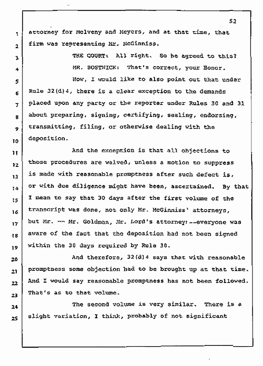 Los Angeles, California Civil Trial<br>Jeffrey MacDonald vs. Joe McGinniss<br><br>July 10, 1987:<br>Plaintiff's Witness: Bernard Segal, p. 52
