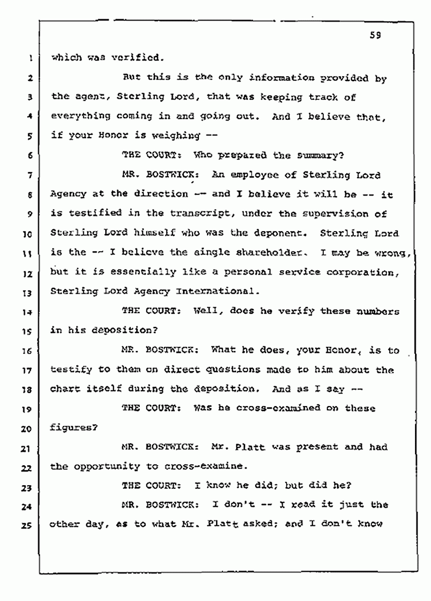 Los Angeles, California Civil Trial<br>Jeffrey MacDonald vs. Joe McGinniss<br><br>July 10, 1987:<br>Plaintiff's Witness: Bernard Segal, p. 59