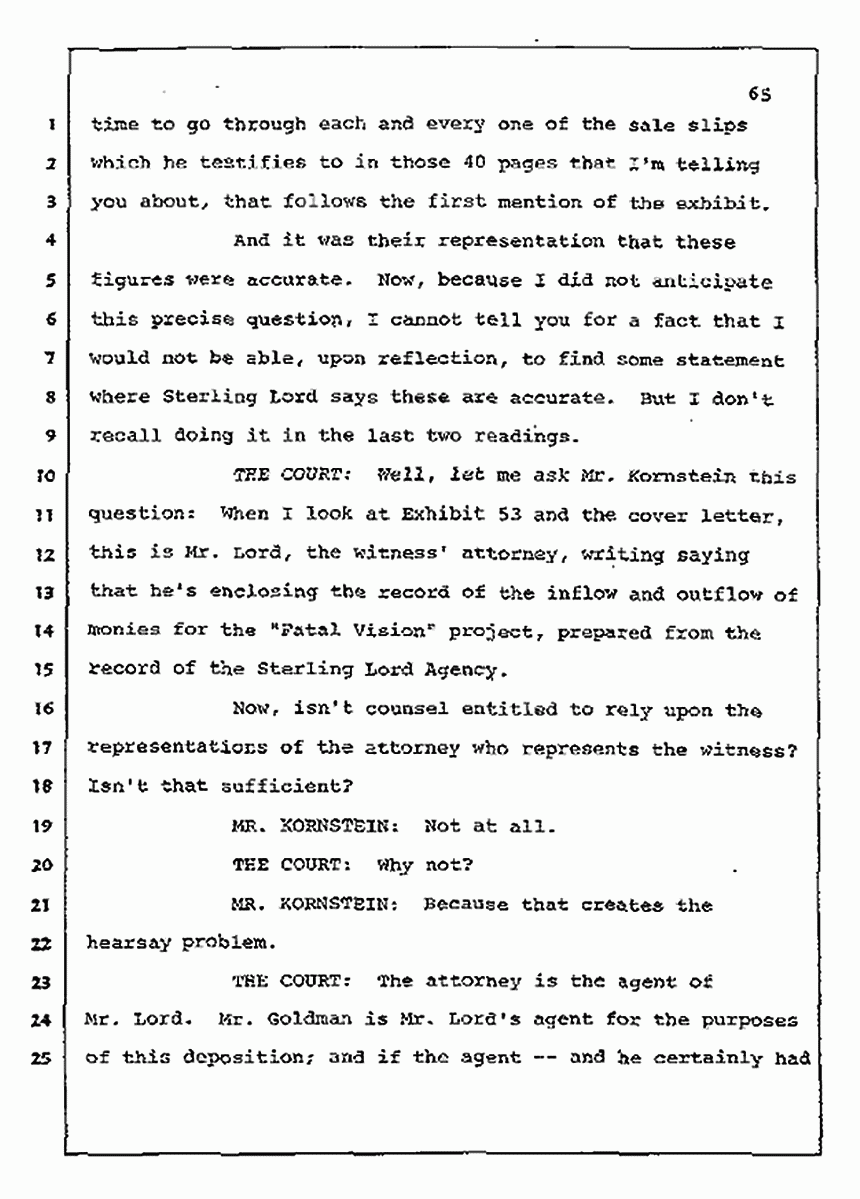 Los Angeles, California Civil Trial<br>Jeffrey MacDonald vs. Joe McGinniss<br><br>July 10, 1987:<br>Plaintiff's Witness: Bernard Segal, p. 65