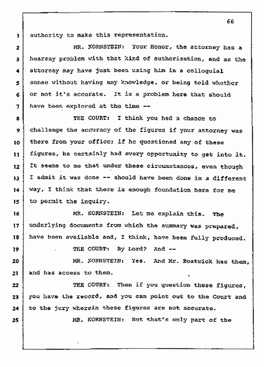 Los Angeles, California Civil Trial<br>Jeffrey MacDonald vs. Joe McGinniss<br><br>July 10, 1987:<br>Plaintiff's Witness: Bernard Segal, p. 66