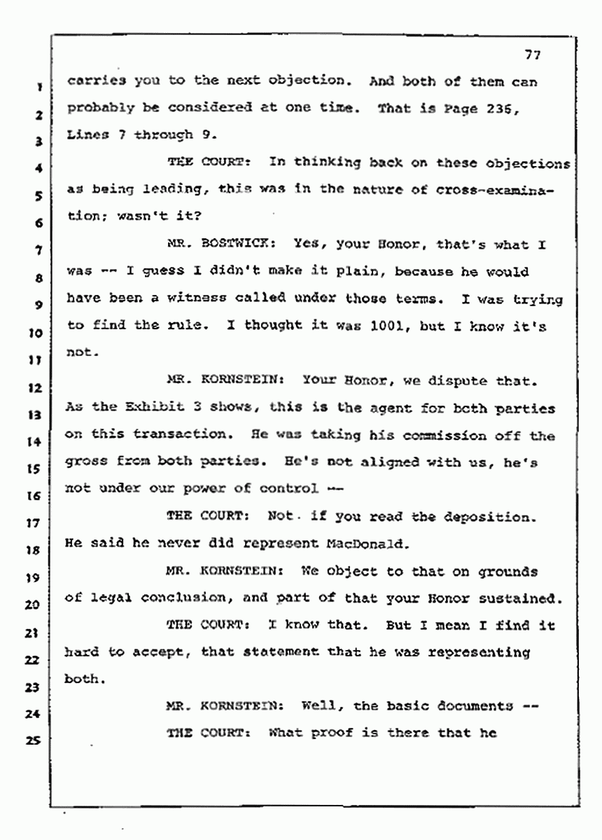 Los Angeles, California Civil Trial<br>Jeffrey MacDonald vs. Joe McGinniss<br><br>July 10, 1987:<br>Plaintiff's Witness: Bernard Segal, p. 77