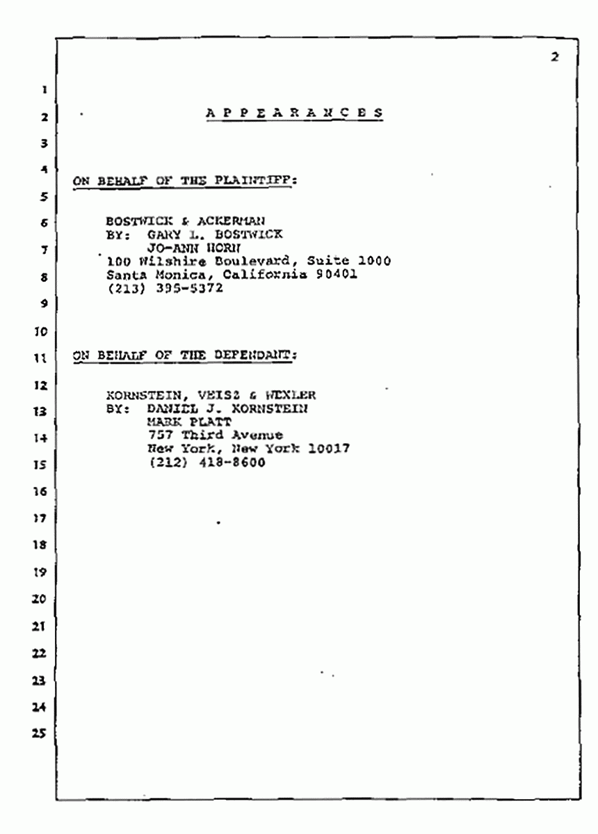 Los Angeles, California Civil Trial<br>Jeffrey MacDonald vs. Joe McGinniss<br><br>July 14, 1987:<br>Plaintiff's Witness: Sterling Lord, by Deposition, p. 2