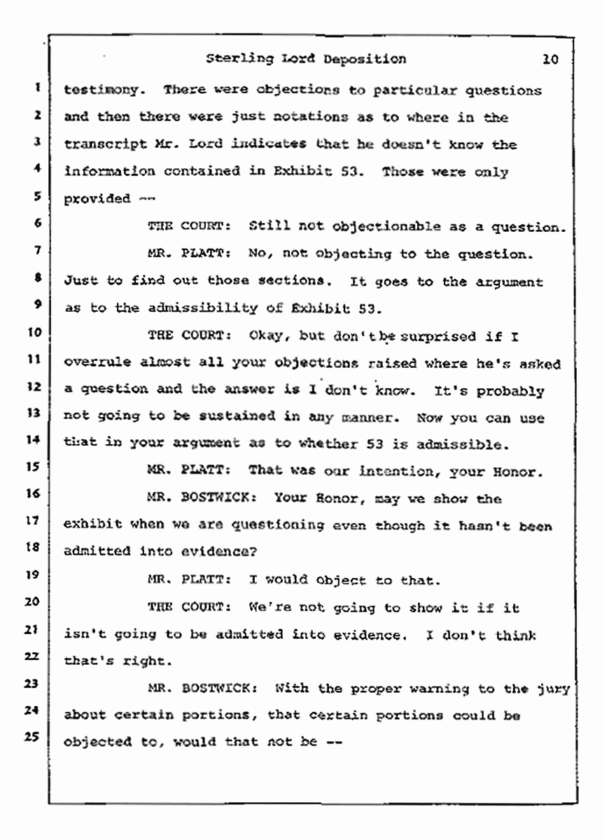 Los Angeles, California Civil Trial<br>Jeffrey MacDonald vs. Joe McGinniss<br><br>July 14, 1987:<br>Plaintiff's Witness: Sterling Lord, by Deposition, p. 10