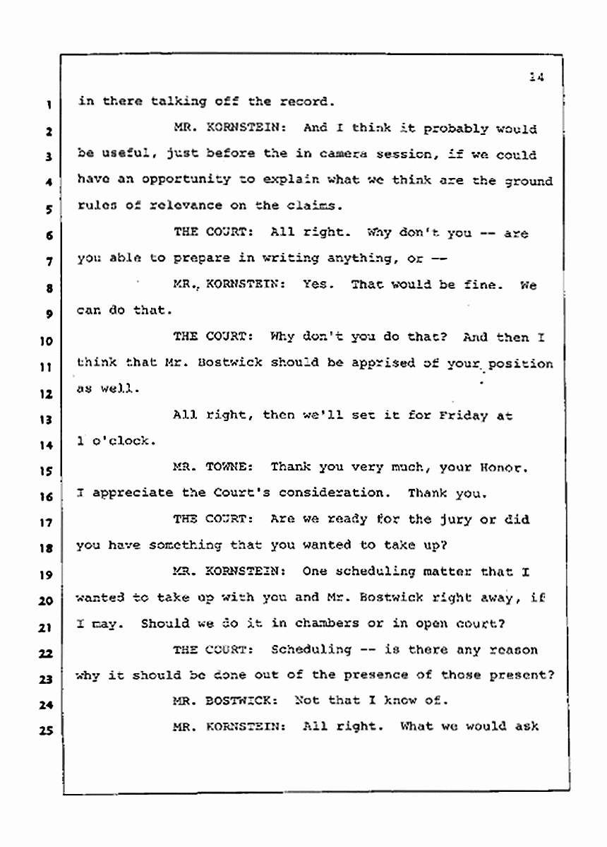 Los Angeles, California Civil Trial<br>Jeffrey MacDonald vs. Joe McGinniss<br><br>July 15, 1987:<br>Plaintiff's Witness: Melinda Stephens, p. 14