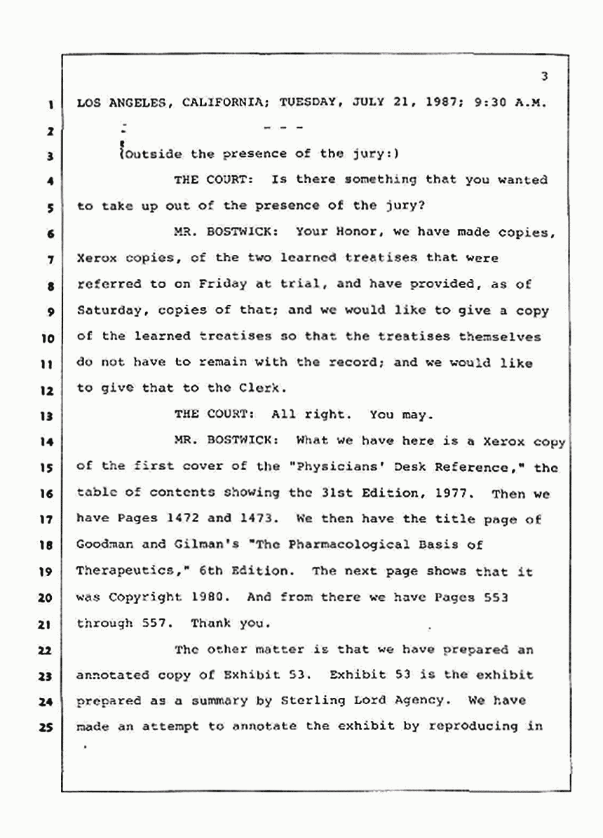 Los Angeles, California Civil Trial<br>Jeffrey MacDonald vs. Joe McGinniss<br><br>July 21, 1987:<br>Plaintiff's Witness: Joe McGinniss, p. 3