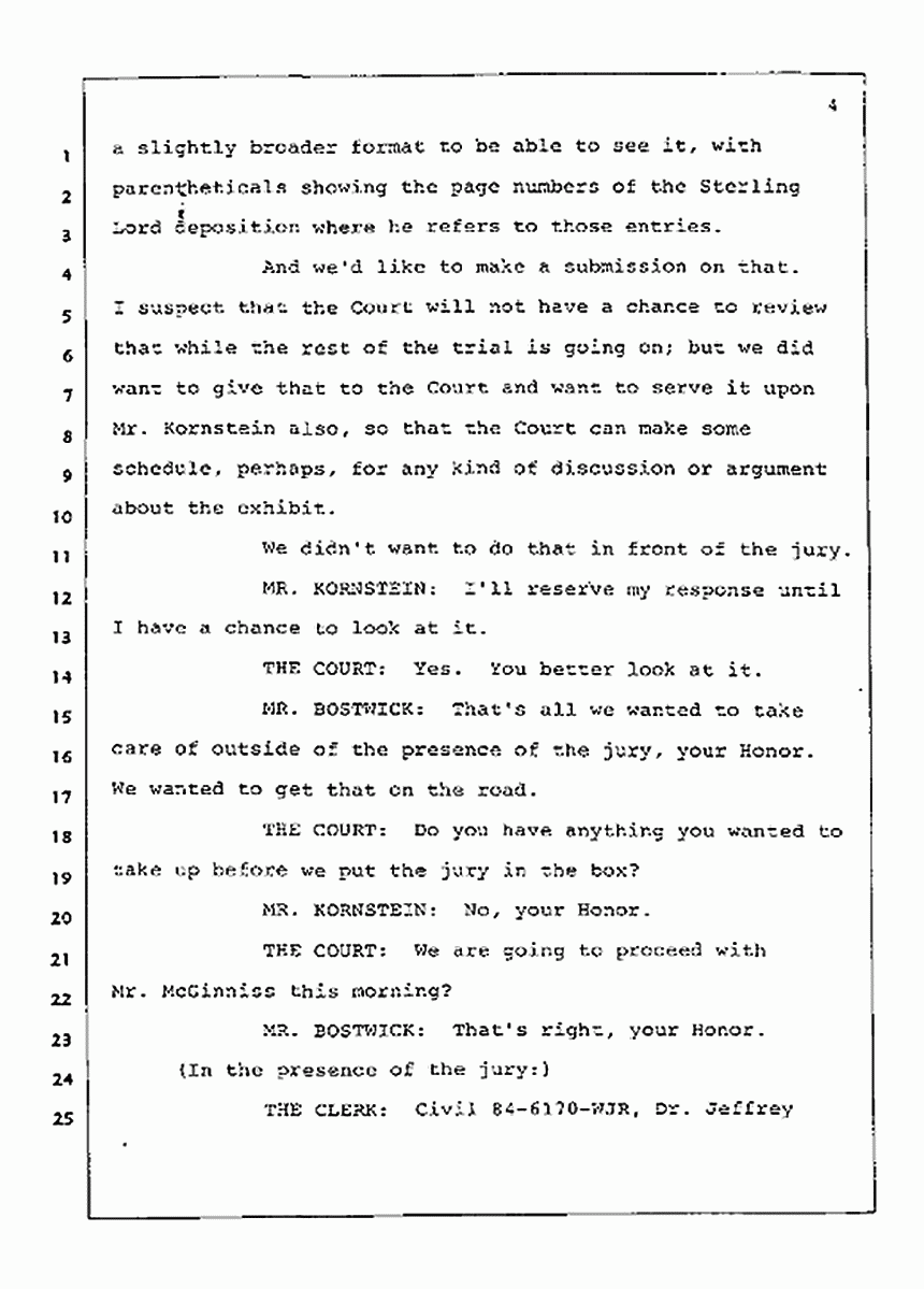 Los Angeles, California Civil Trial<br>Jeffrey MacDonald vs. Joe McGinniss<br><br>July 21, 1987:<br>Plaintiff's Witness: Joe McGinniss, p. 4