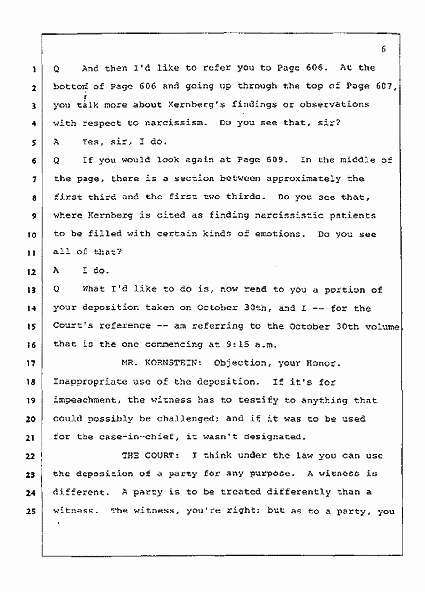 Los Angeles, California Civil Trial<br>Jeffrey MacDonald vs. Joe McGinniss<br><br>July 21, 1987:<br>Plaintiff's Witness: Joe McGinniss, p. 6