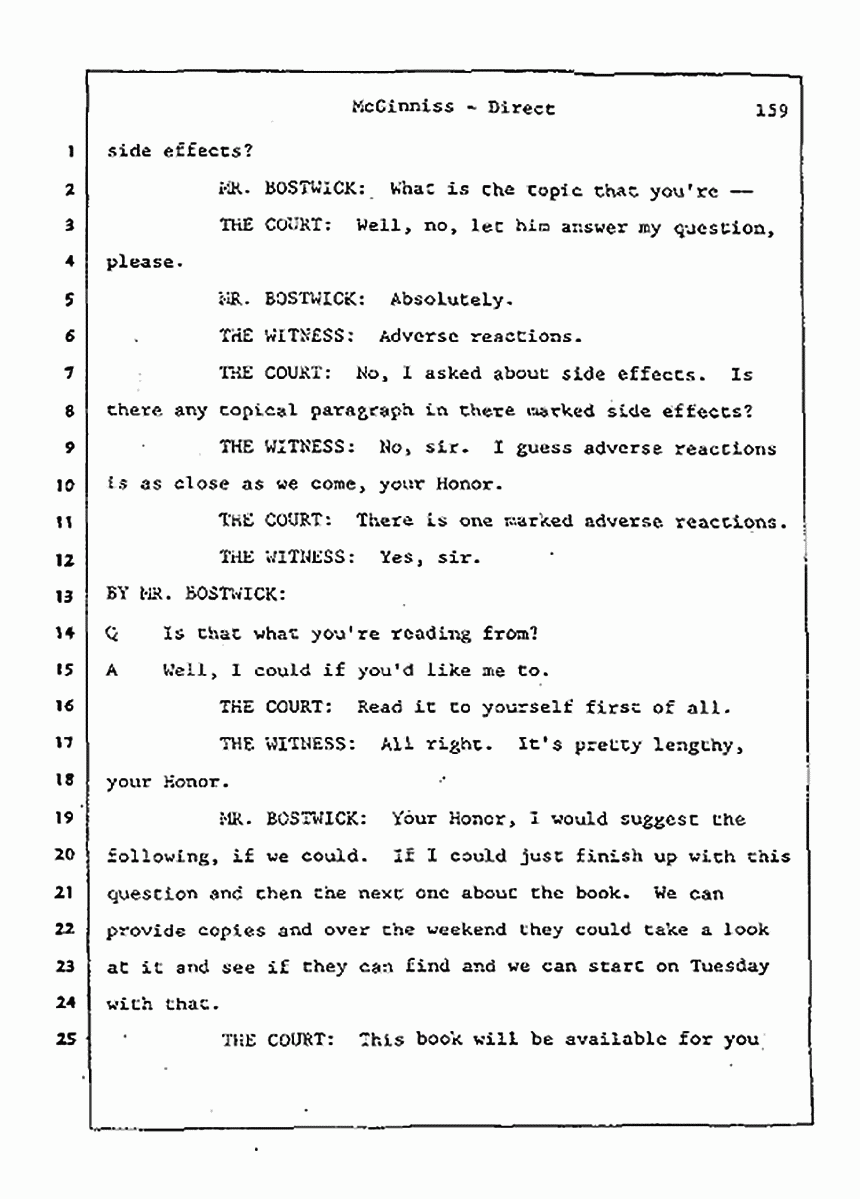 Los Angeles, California Civil Trial<br>Jeffrey MacDonald vs. Joe McGinniss<br><br>July 21, 1987:<br>Plaintiff's Witness: Joe McGinniss, p. 159