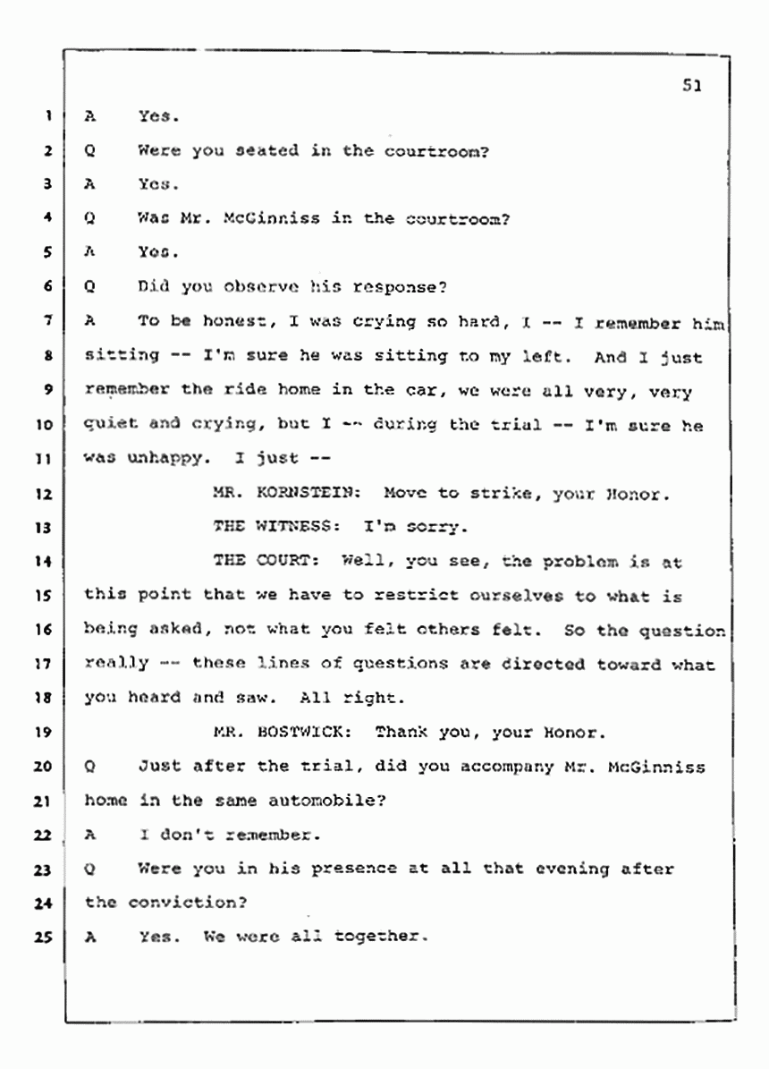 Los Angeles, California Civil Trial<br>Jeffrey MacDonald vs. Joe McGinniss<br><br>July 23, 1987:<br>Plaintiff's Witness: Barbara Gallagher, p. 51