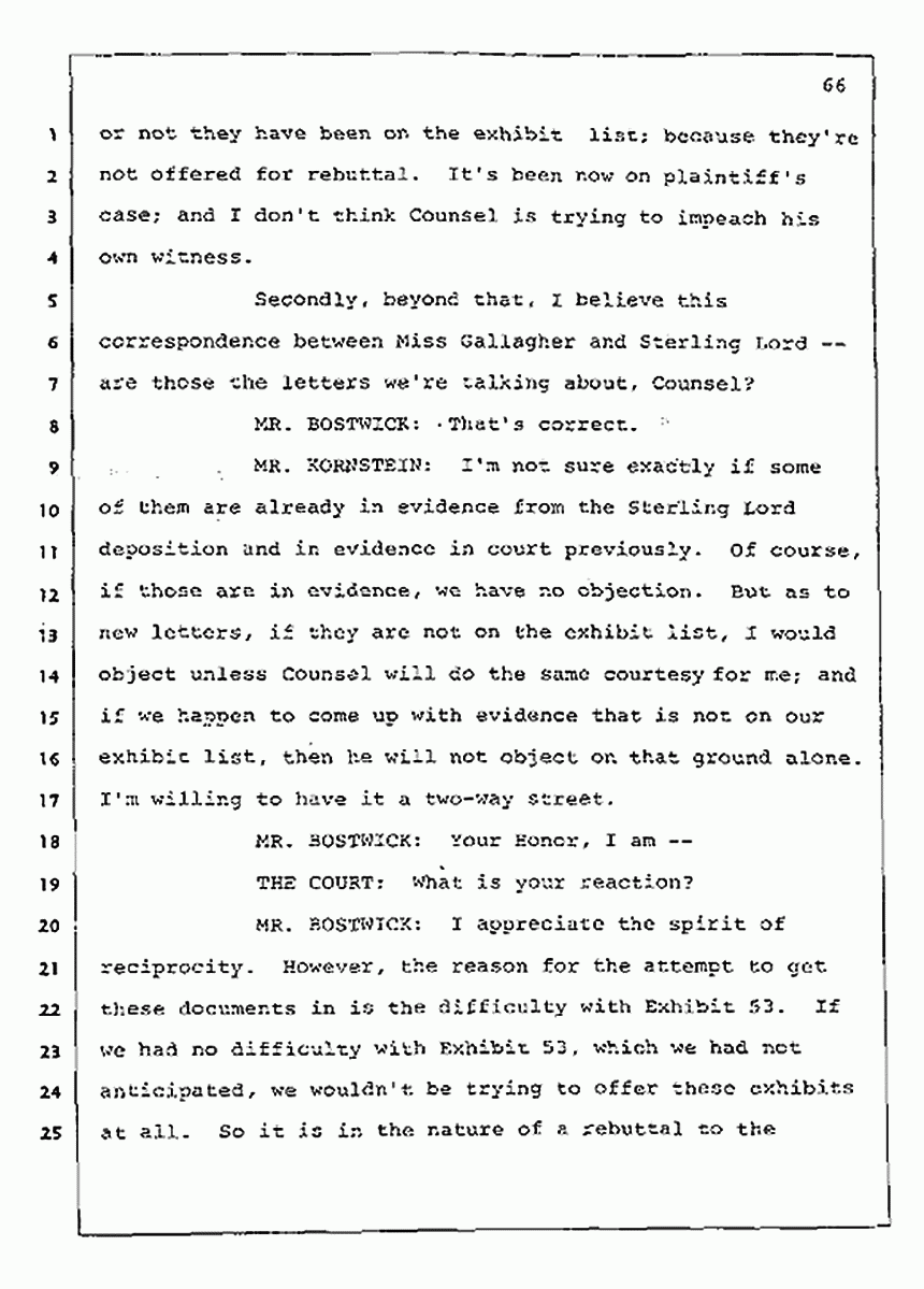 Los Angeles, California Civil Trial<br>Jeffrey MacDonald vs. Joe McGinniss<br><br>July 23, 1987:<br>Plaintiff's Witness: Barbara Gallagher, p. 66
