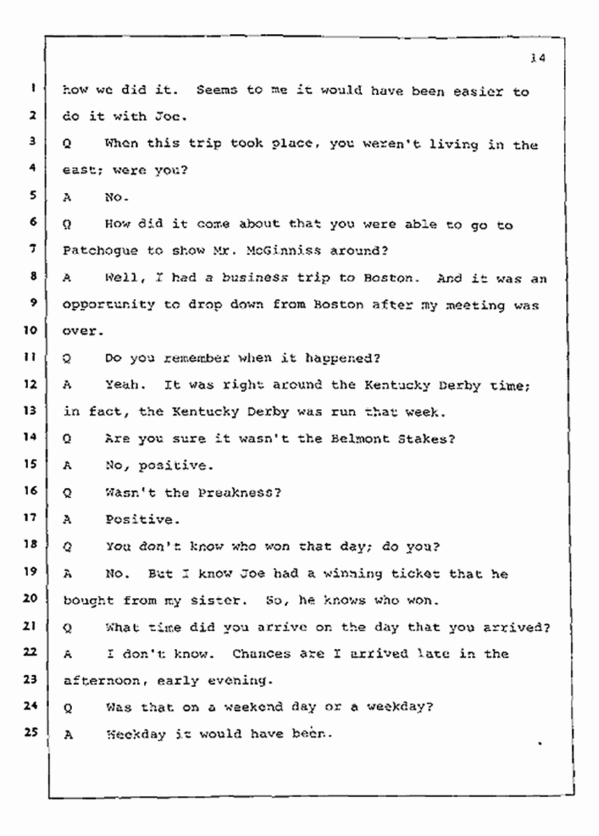 Los Angeles, California Civil Trial<br>Jeffrey MacDonald vs. Joe McGinniss<br><br>July 23, 1987:<br>Plaintiff's Witness: Dudley Warner, p. 14