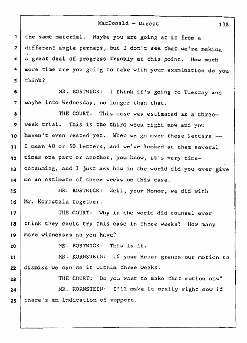 Los Angeles, California Civil Trial<br>Jeffrey MacDonald vs. Joe McGinniss<br><br>July 24, 1987:<br>Plaintiff's Witness: Jeffrey MacDonald, p. 138