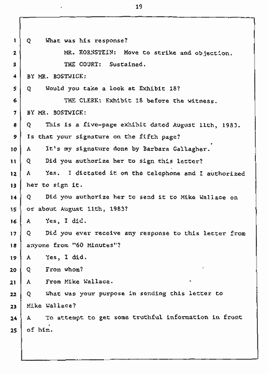 Los Angeles, California Civil Trial<br>Jeffrey MacDonald vs. Joe McGinniss<br><br>July 27, 1987:<br>Plaintiff's Witness: Jeffrey MacDonald, p. 19