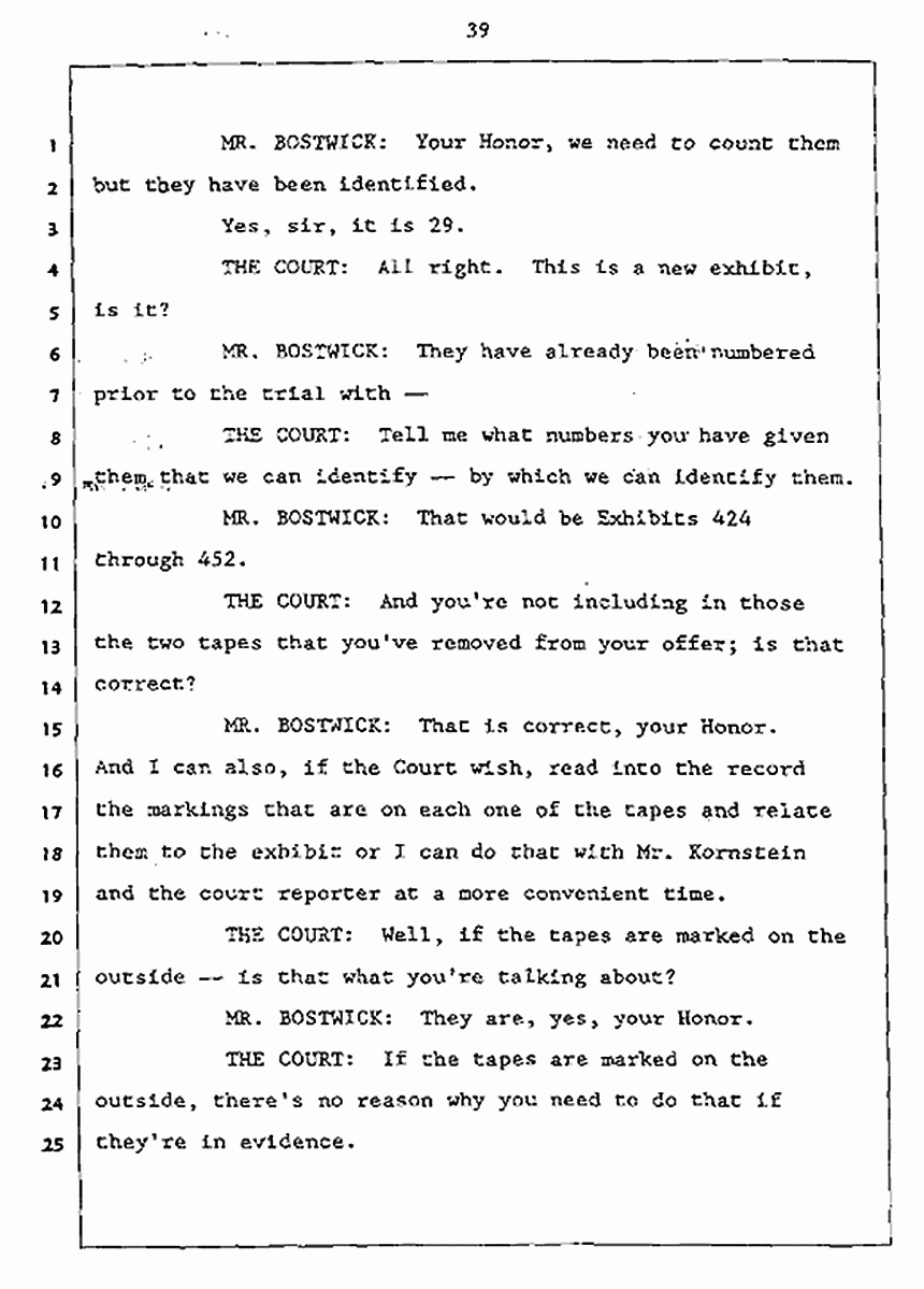Los Angeles, California Civil Trial<br>Jeffrey MacDonald vs. Joe McGinniss<br><br>July 27, 1987:<br>Plaintiff's Witness: Jeffrey MacDonald, p. 39