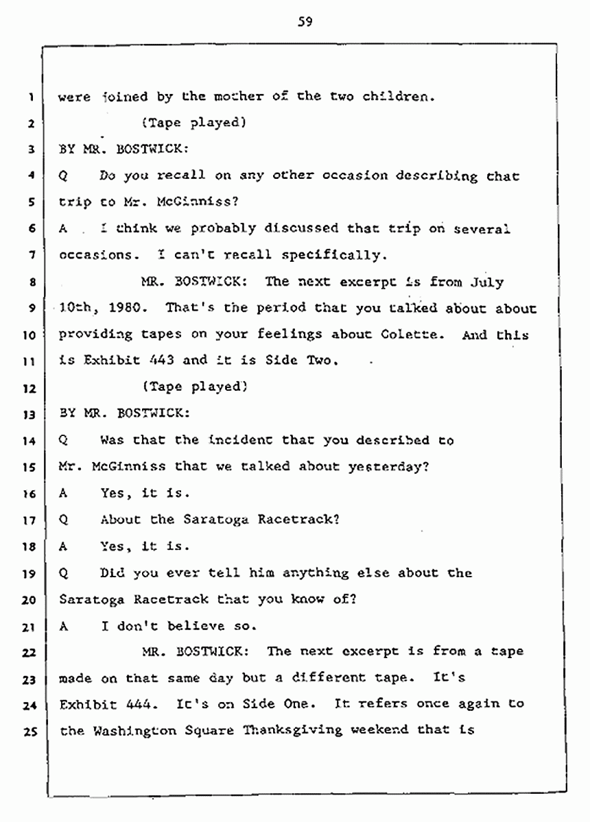 Los Angeles, California Civil Trial<br>Jeffrey MacDonald vs. Joe McGinniss<br><br>July 27, 1987:<br>Plaintiff's Witness: Jeffrey MacDonald, p. 59