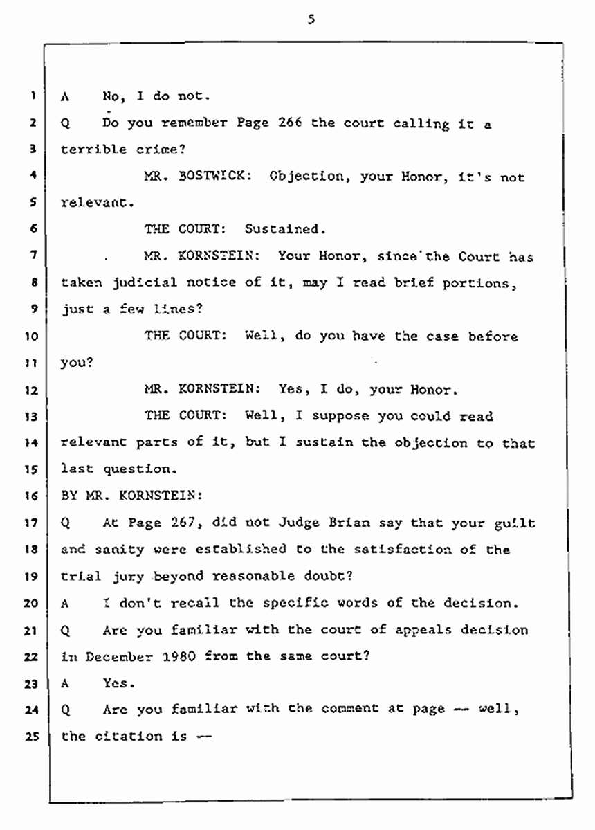 Los Angeles, California Civil Trial<br>Jeffrey MacDonald vs. Joe McGinniss<br><br>July 27, 1987:<br>Plaintiff's Witness: Jeffrey MacDonald, p. 5