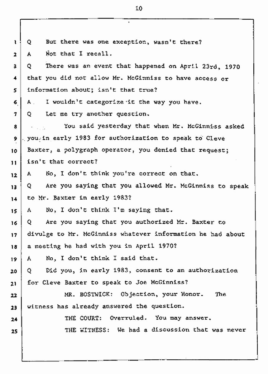 Los Angeles, California Civil Trial<br>Jeffrey MacDonald vs. Joe McGinniss<br><br>July 27, 1987:<br>Plaintiff's Witness: Jeffrey MacDonald, p. 10