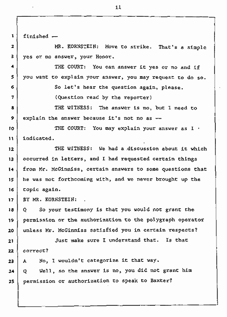 Los Angeles, California Civil Trial<br>Jeffrey MacDonald vs. Joe McGinniss<br><br>July 27, 1987:<br>Plaintiff's Witness: Jeffrey MacDonald, p. 11