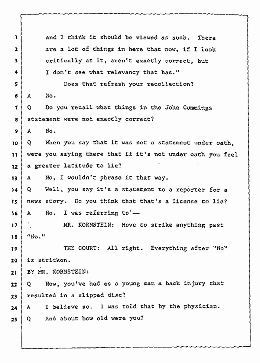 Los Angeles, California Civil Trial<br>Jeffrey MacDonald vs. Joe McGinniss<br><br>July 27, 1987:<br>Plaintiff's Witness: Jeffrey MacDonald, p. 55