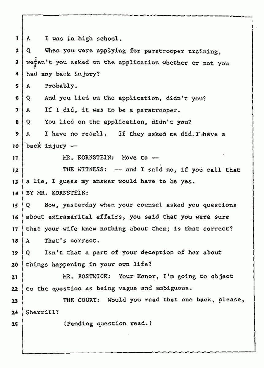 Los Angeles, California Civil Trial<br>Jeffrey MacDonald vs. Joe McGinniss<br><br>July 27, 1987:<br>Plaintiff's Witness: Jeffrey MacDonald, p. 56