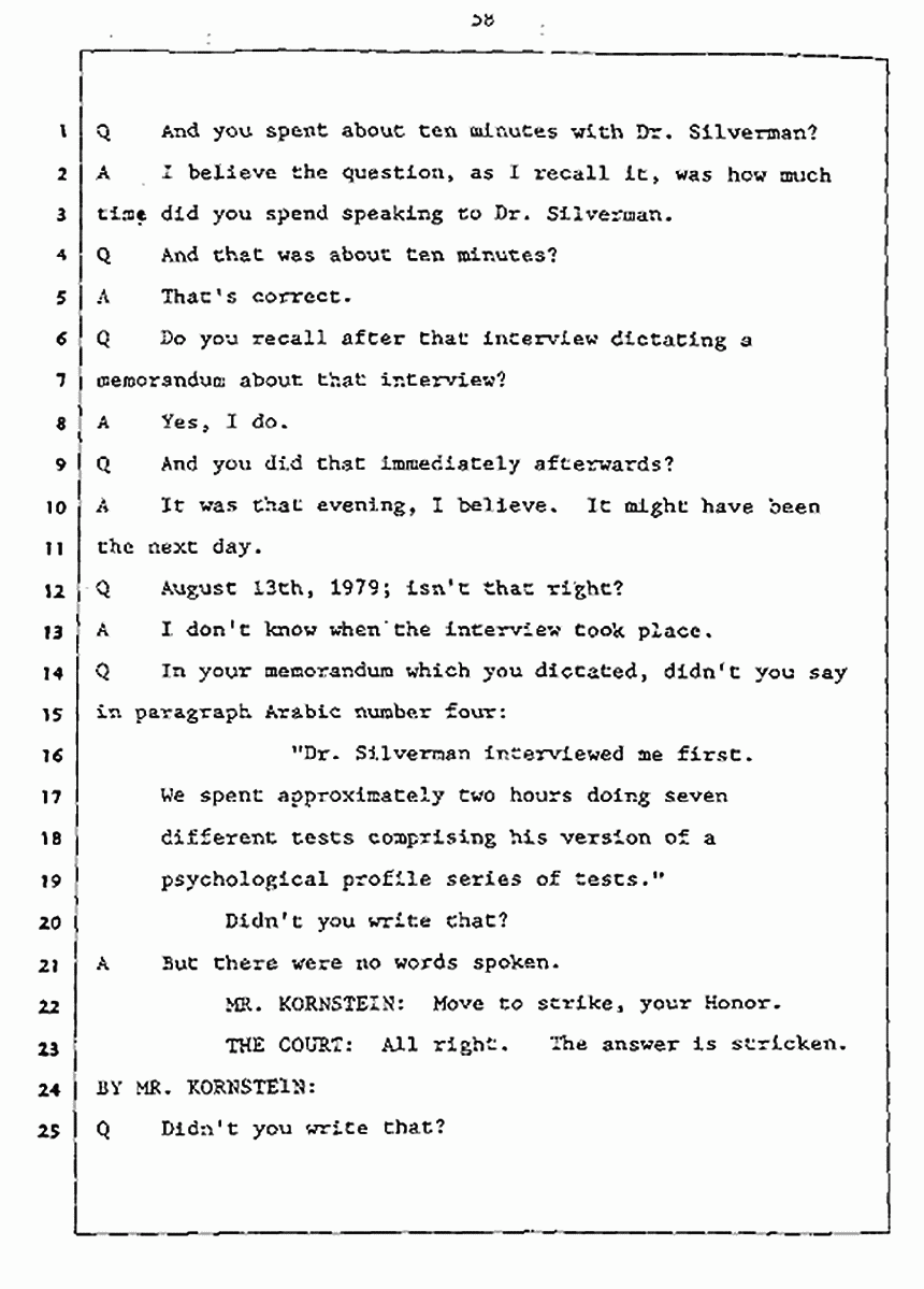 Los Angeles, California Civil Trial<br>Jeffrey MacDonald vs. Joe McGinniss<br><br>July 27, 1987:<br>Plaintiff's Witness: Jeffrey MacDonald, p. 58