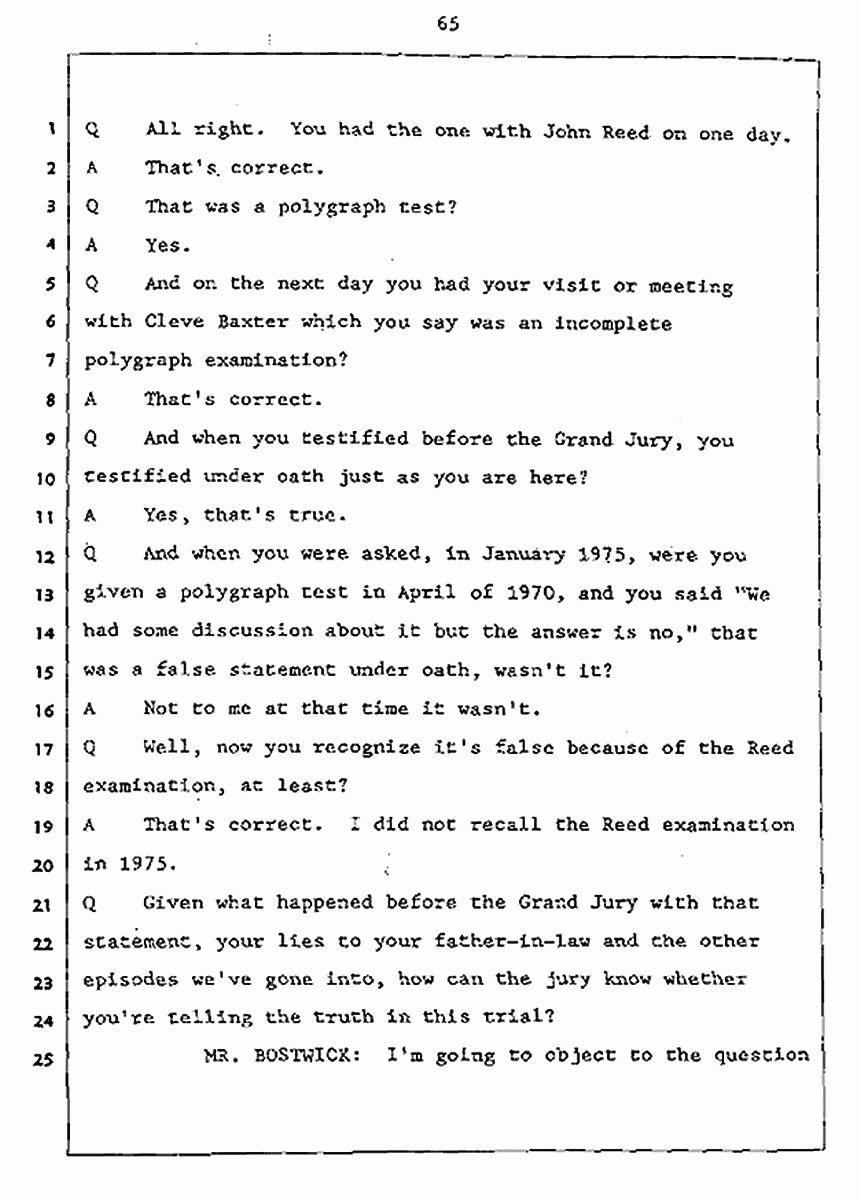 Los Angeles, California Civil Trial<br>Jeffrey MacDonald vs. Joe McGinniss<br><br>July 27, 1987:<br>Plaintiff's Witness: Jeffrey MacDonald, p. 65