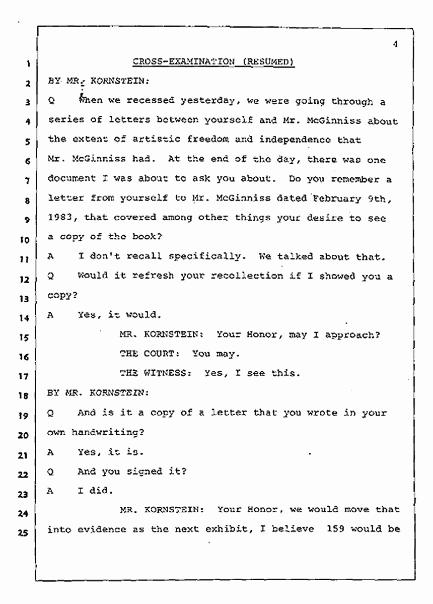 Los Angeles, California Civil Trial<br>Jeffrey MacDonald vs. Joe McGinniss<br><br>July 30, 1987:<br>Plaintiff's Witness: Jeffrey MacDonald, p. 4