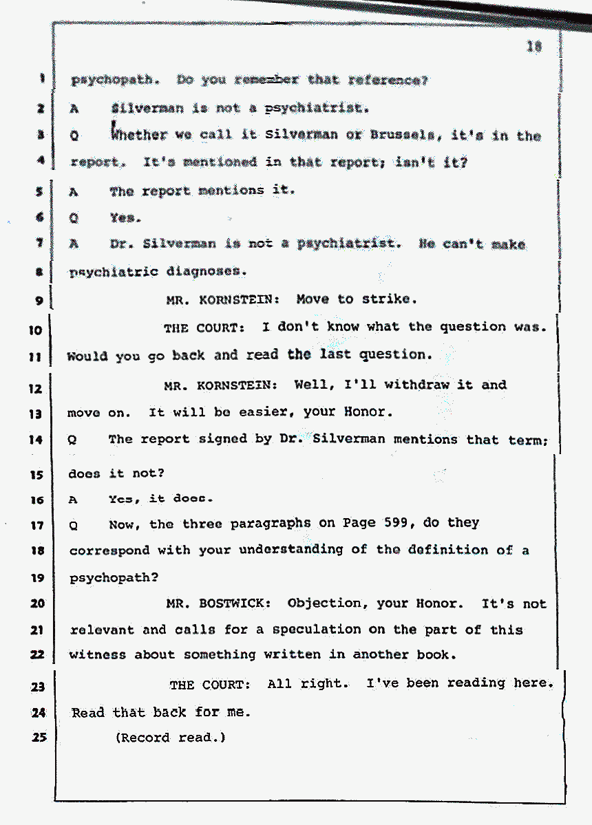 Los Angeles, California Civil Trial<br>Jeffrey MacDonald vs. Joe McGinniss<br><br>July 30, 1987:<br>Plaintiff's Witness: Jeffrey MacDonald, p. 18