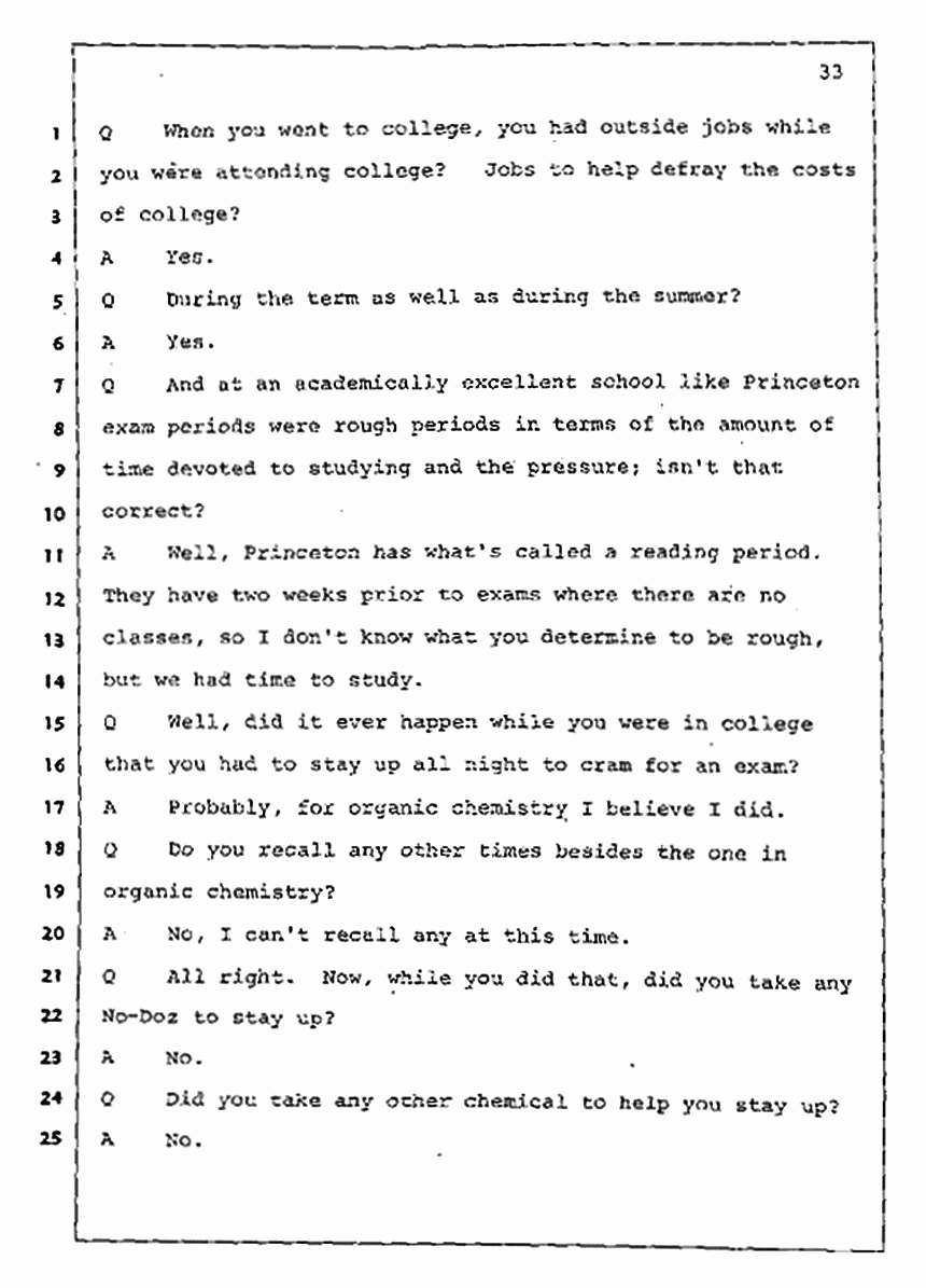 Los Angeles, California Civil Trial<br>Jeffrey MacDonald vs. Joe McGinniss<br><br>July 30, 1987:<br>Plaintiff's Witness: Jeffrey MacDonald, p. 33