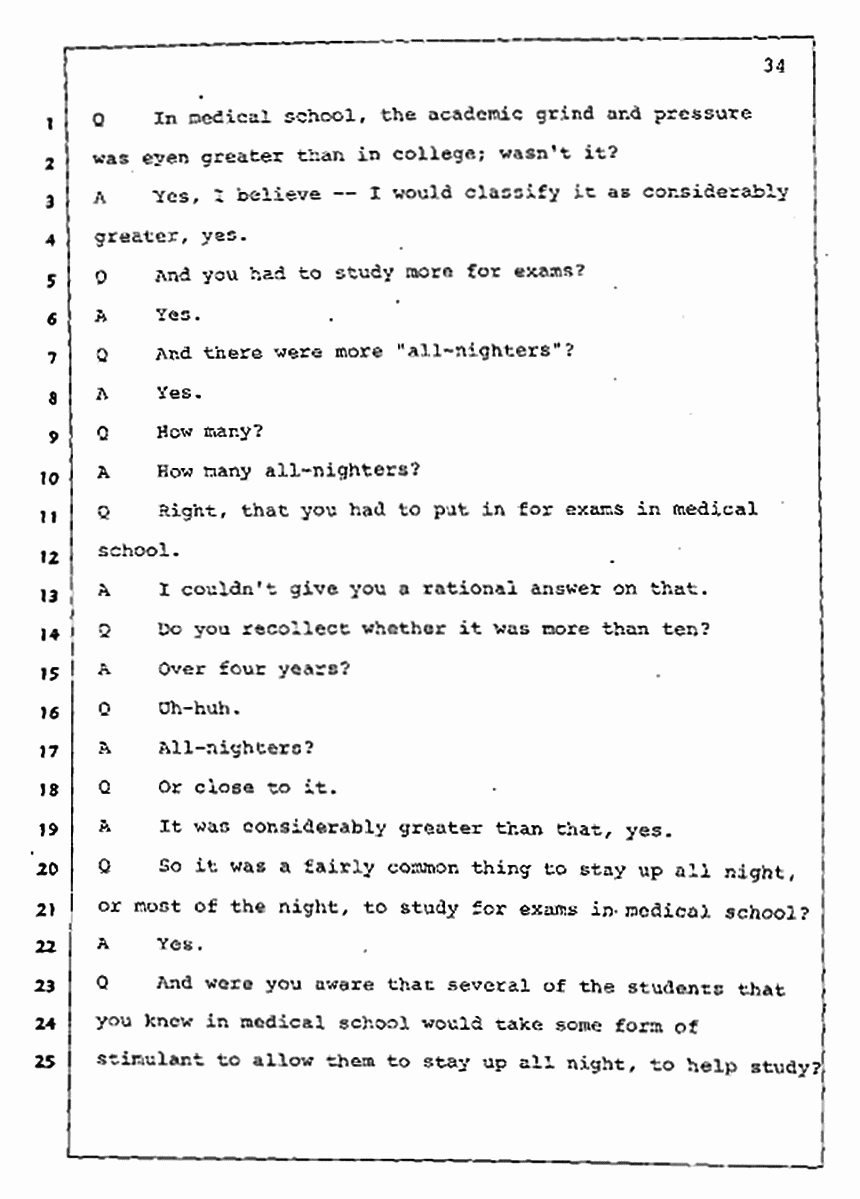 Los Angeles, California Civil Trial<br>Jeffrey MacDonald vs. Joe McGinniss<br><br>July 30, 1987:<br>Plaintiff's Witness: Jeffrey MacDonald, p. 34