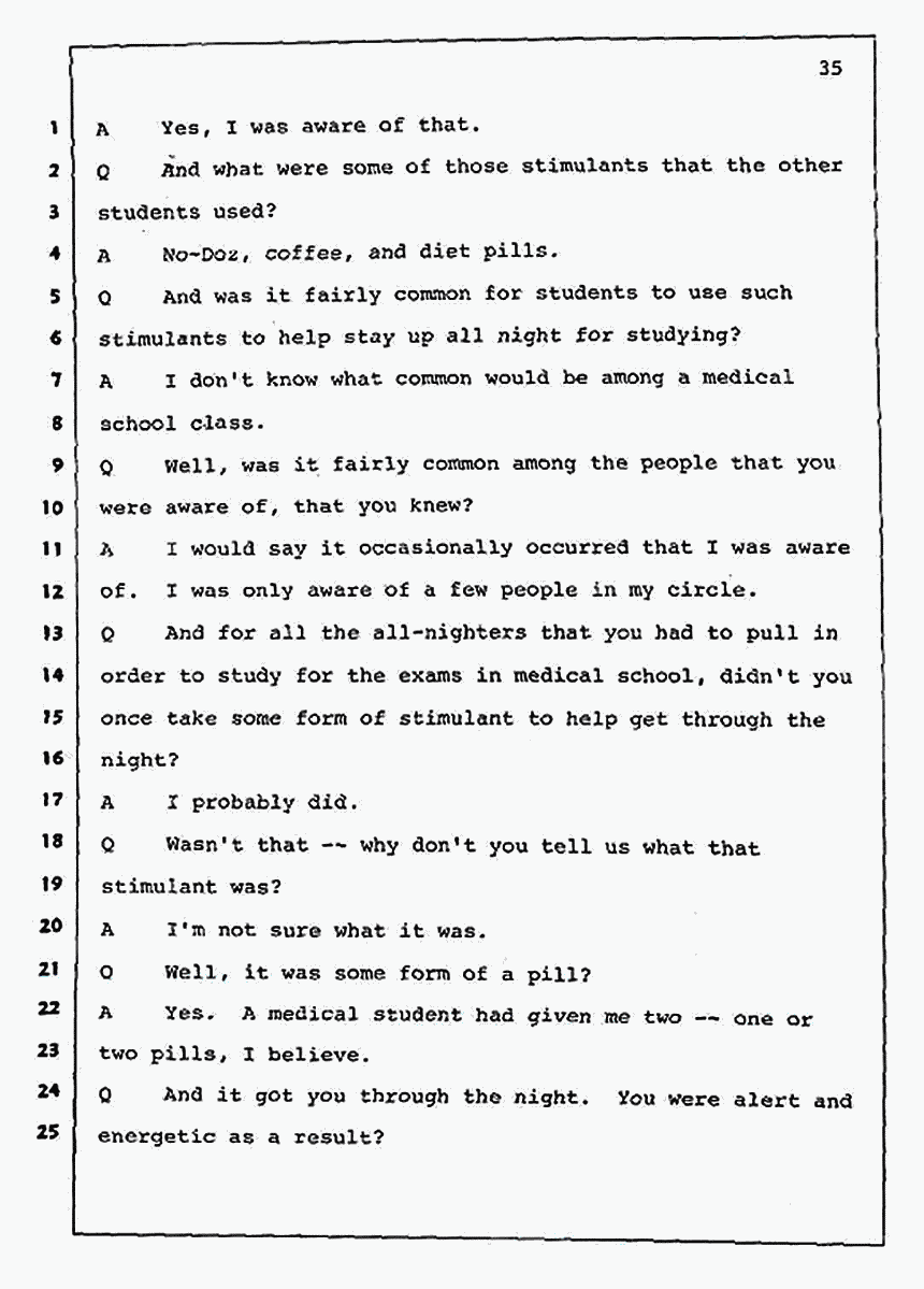 Los Angeles, California Civil Trial<br>Jeffrey MacDonald vs. Joe McGinniss<br><br>July 30, 1987:<br>Plaintiff's Witness: Jeffrey MacDonald, p. 35