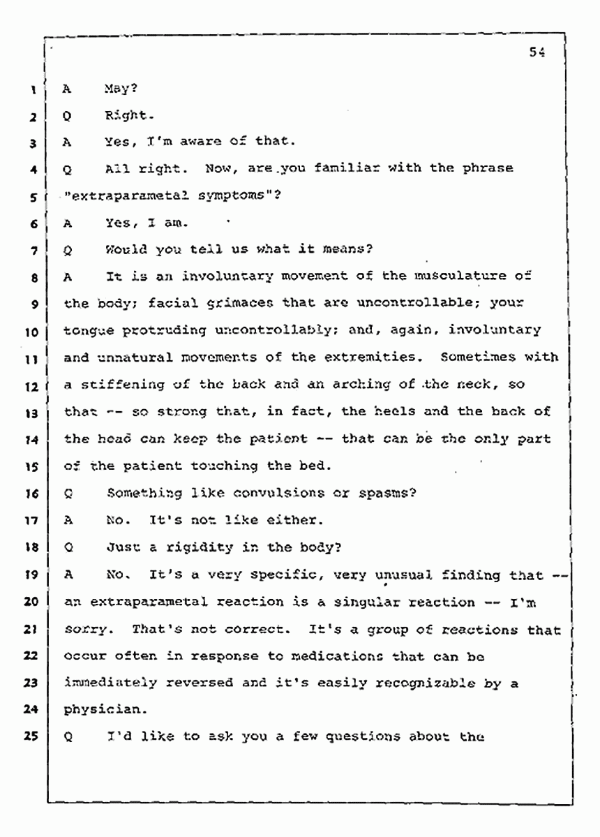 Los Angeles, California Civil Trial<br>Jeffrey MacDonald vs. Joe McGinniss<br><br>July 30, 1987:<br>Plaintiff's Witness: Jeffrey MacDonald, p. 54
