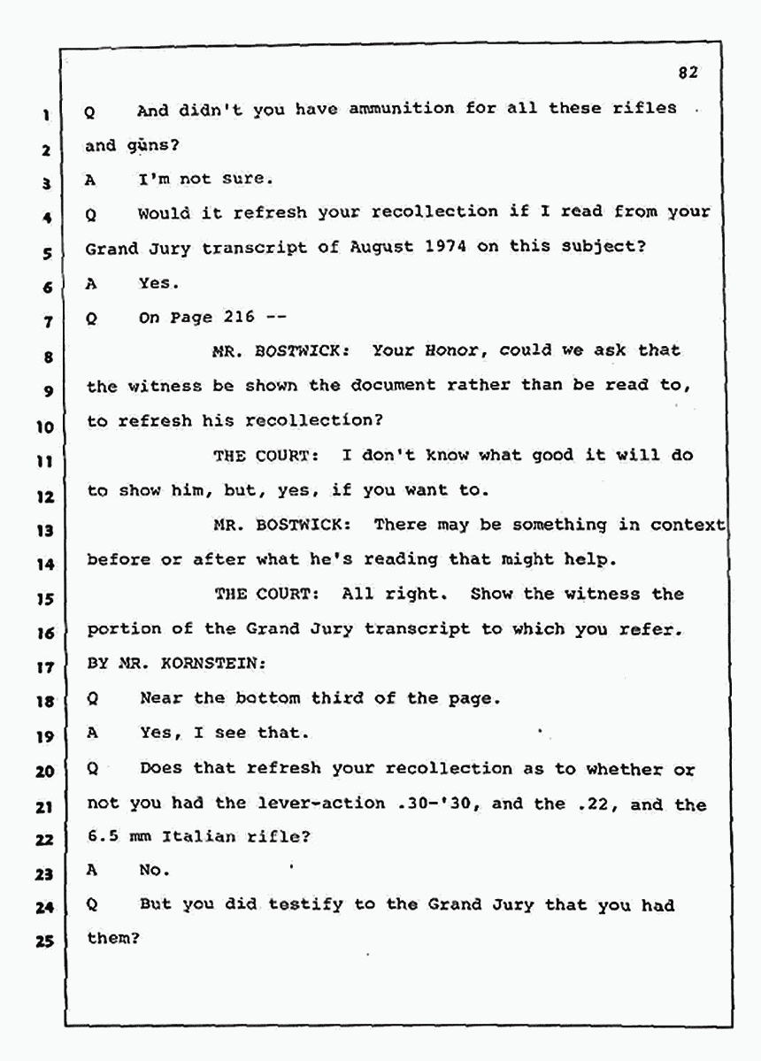 Los Angeles, California Civil Trial<br>Jeffrey MacDonald vs. Joe McGinniss<br><br>July 30, 1987:<br>Plaintiff's Witness: Jeffrey MacDonald, p. 82