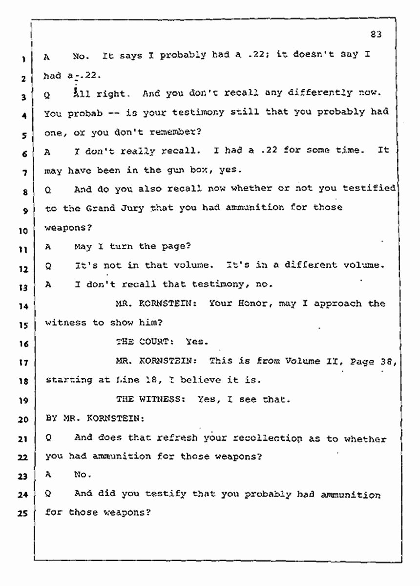 Los Angeles, California Civil Trial<br>Jeffrey MacDonald vs. Joe McGinniss<br><br>July 30, 1987:<br>Plaintiff's Witness: Jeffrey MacDonald, p. 83