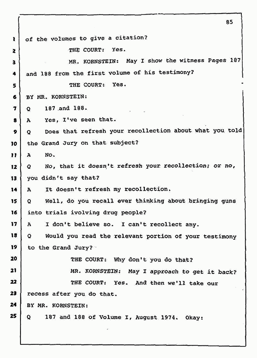 Los Angeles, California Civil Trial<br>Jeffrey MacDonald vs. Joe McGinniss<br><br>July 30, 1987:<br>Plaintiff's Witness: Jeffrey MacDonald, p. 85