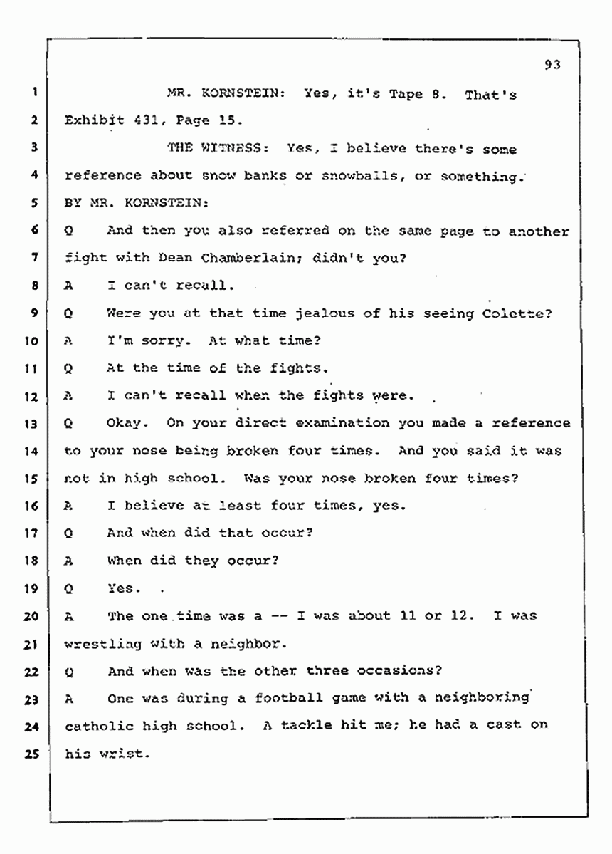 Los Angeles, California Civil Trial<br>Jeffrey MacDonald vs. Joe McGinniss<br><br>July 30, 1987:<br>Plaintiff's Witness: Jeffrey MacDonald, p. 93