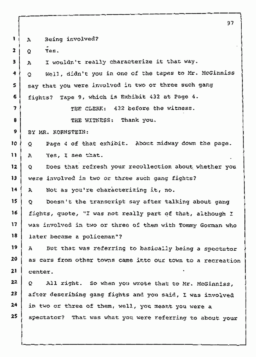 Los Angeles, California Civil Trial<br>Jeffrey MacDonald vs. Joe McGinniss<br><br>July 30, 1987:<br>Plaintiff's Witness: Jeffrey MacDonald, p. 97