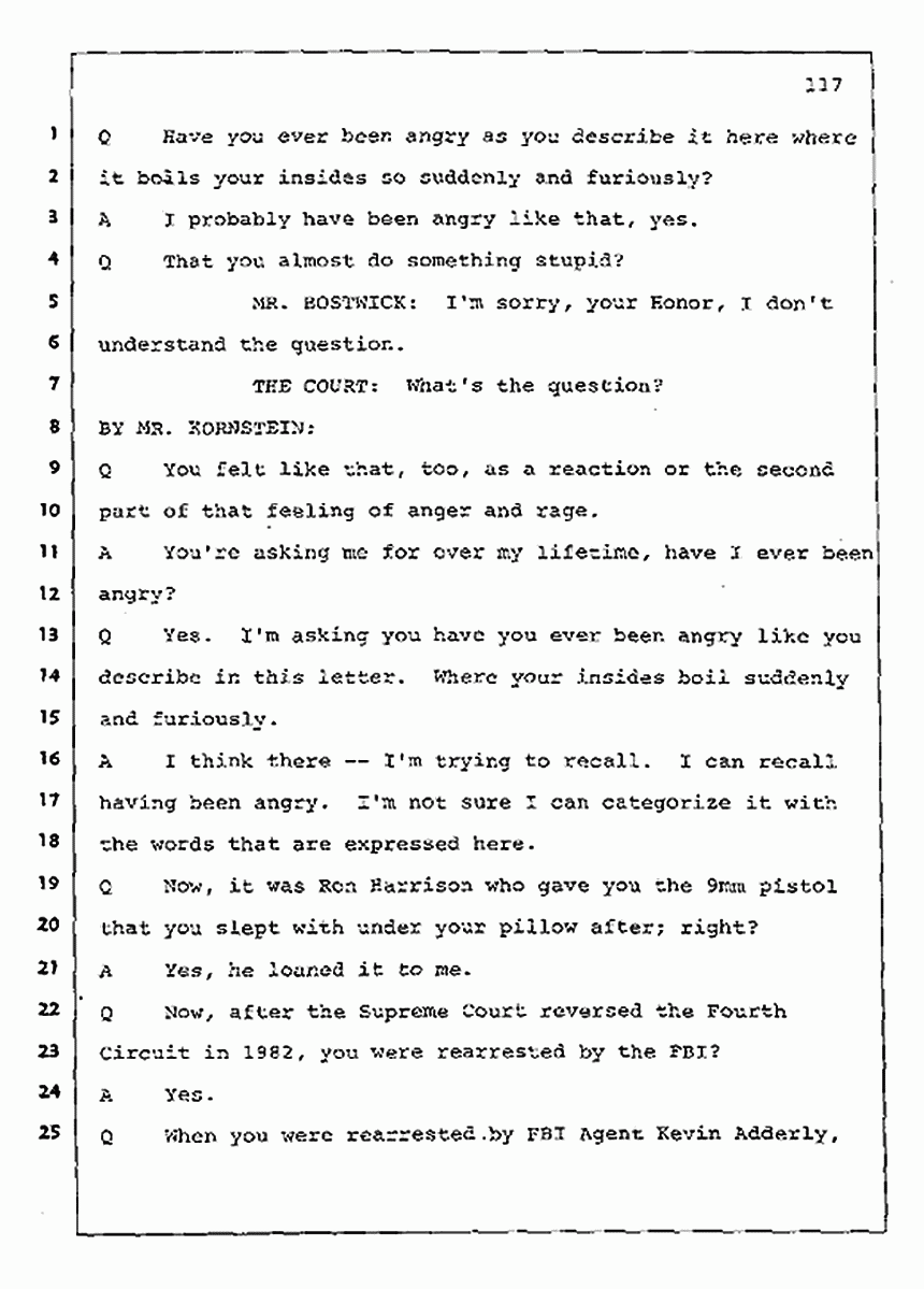 Los Angeles, California Civil Trial<br>Jeffrey MacDonald vs. Joe McGinniss<br><br>July 30, 1987:<br>Plaintiff's Witness: Jeffrey MacDonald, p. 117