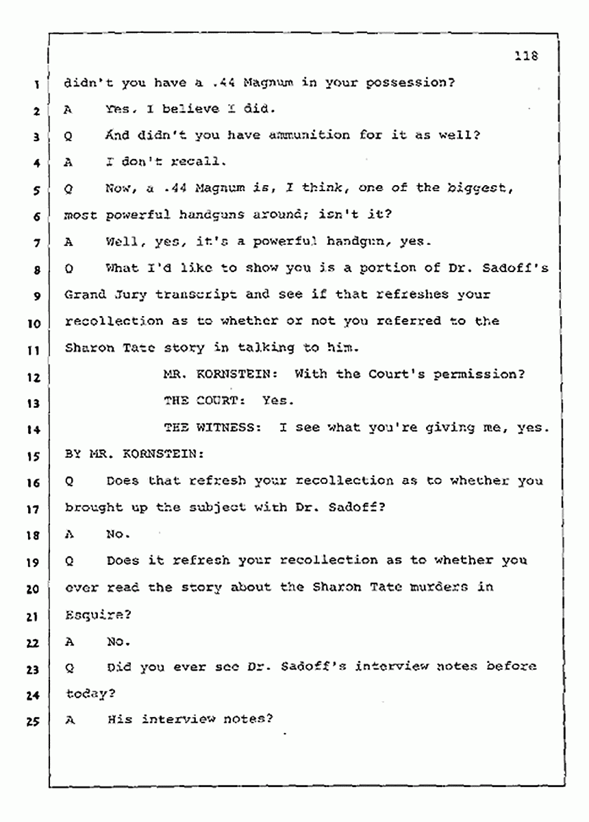Los Angeles, California Civil Trial<br>Jeffrey MacDonald vs. Joe McGinniss<br><br>July 30, 1987:<br>Plaintiff's Witness: Jeffrey MacDonald, p. 118