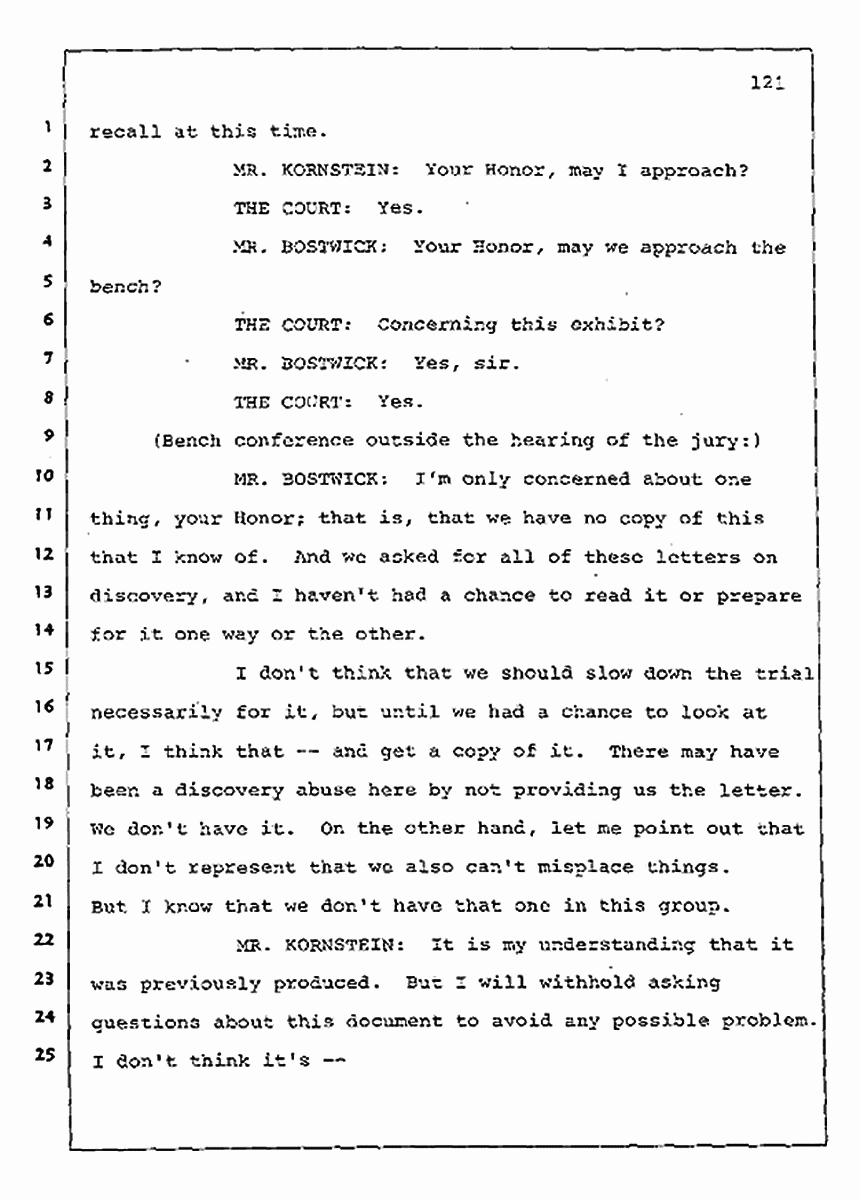Los Angeles, California Civil Trial<br>Jeffrey MacDonald vs. Joe McGinniss<br><br>July 30, 1987:<br>Plaintiff's Witness: Jeffrey MacDonald, p. 121