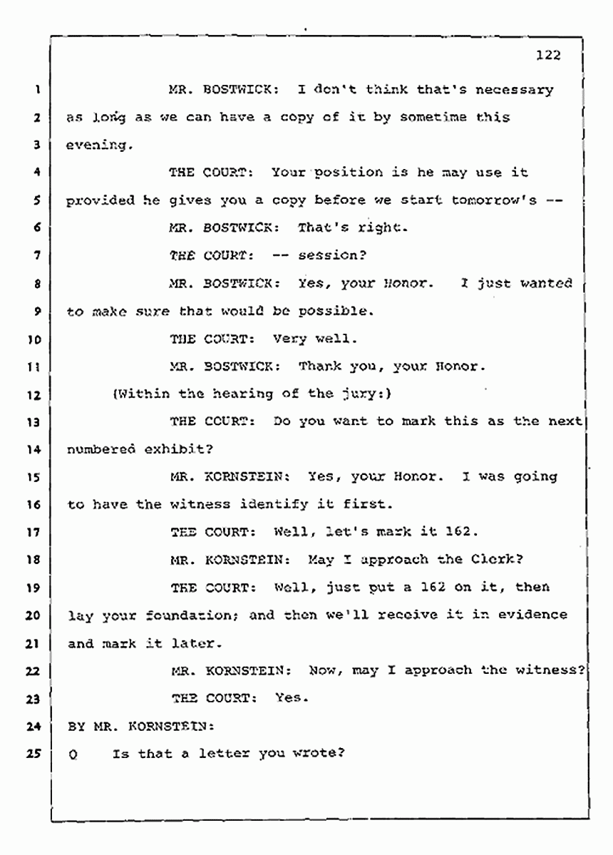 Los Angeles, California Civil Trial<br>Jeffrey MacDonald vs. Joe McGinniss<br><br>July 30, 1987:<br>Plaintiff's Witness: Jeffrey MacDonald, p. 122