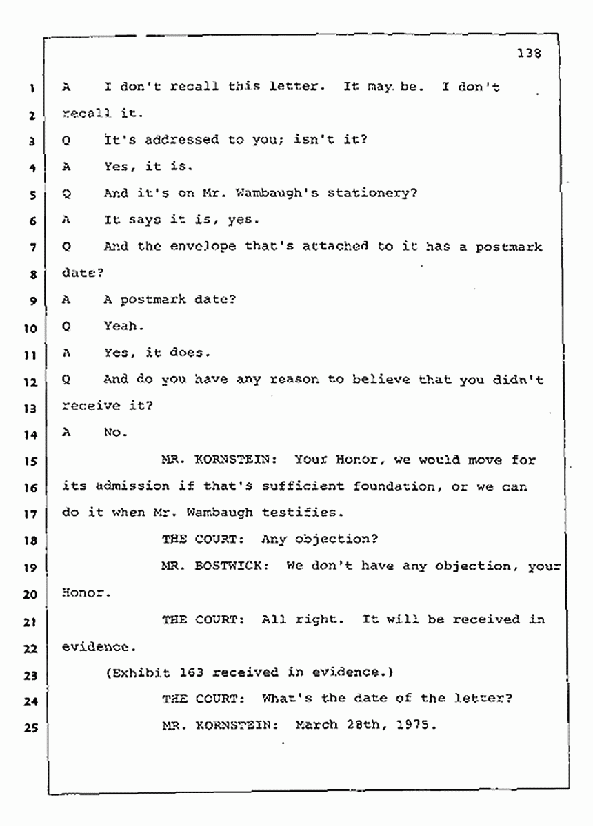 Los Angeles, California Civil Trial<br>Jeffrey MacDonald vs. Joe McGinniss<br><br>July 30, 1987:<br>Plaintiff's Witness: Jeffrey MacDonald, p. 138