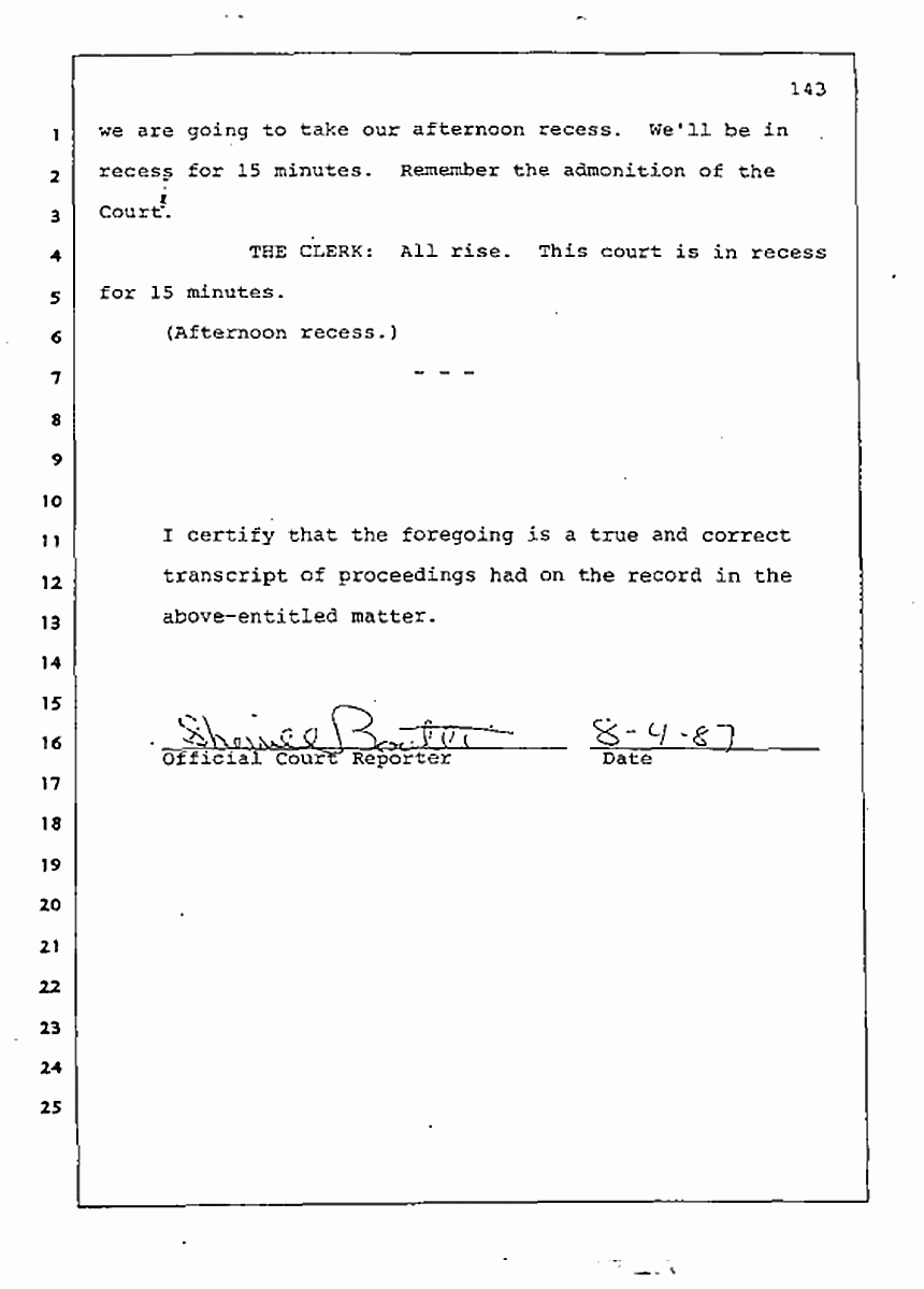 Los Angeles, California Civil Trial<br>Jeffrey MacDonald vs. Joe McGinniss<br><br>July 30, 1987:<br>Plaintiff's Witness: Jeffrey MacDonald, p. 143