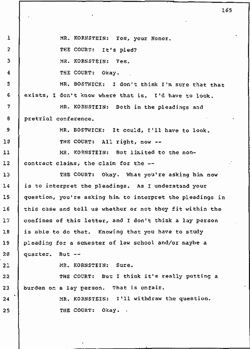 Los Angeles, California Civil Trial<br>Jeffrey MacDonald vs. Joe McGinniss<br><br>July 30, 1987:<br>Plaintiff's Witness: Jeffrey MacDonald, p. 165